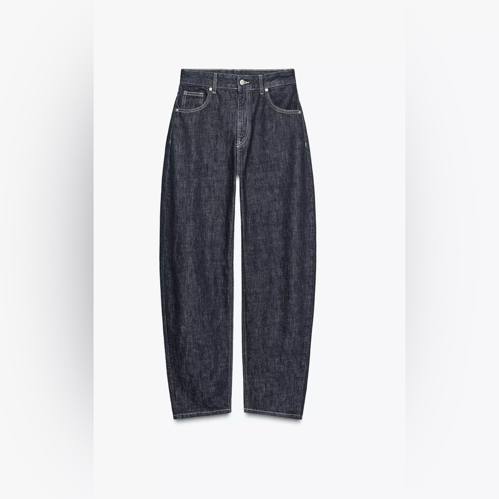 Zara Dark Blue High Waist Barrel Jeans